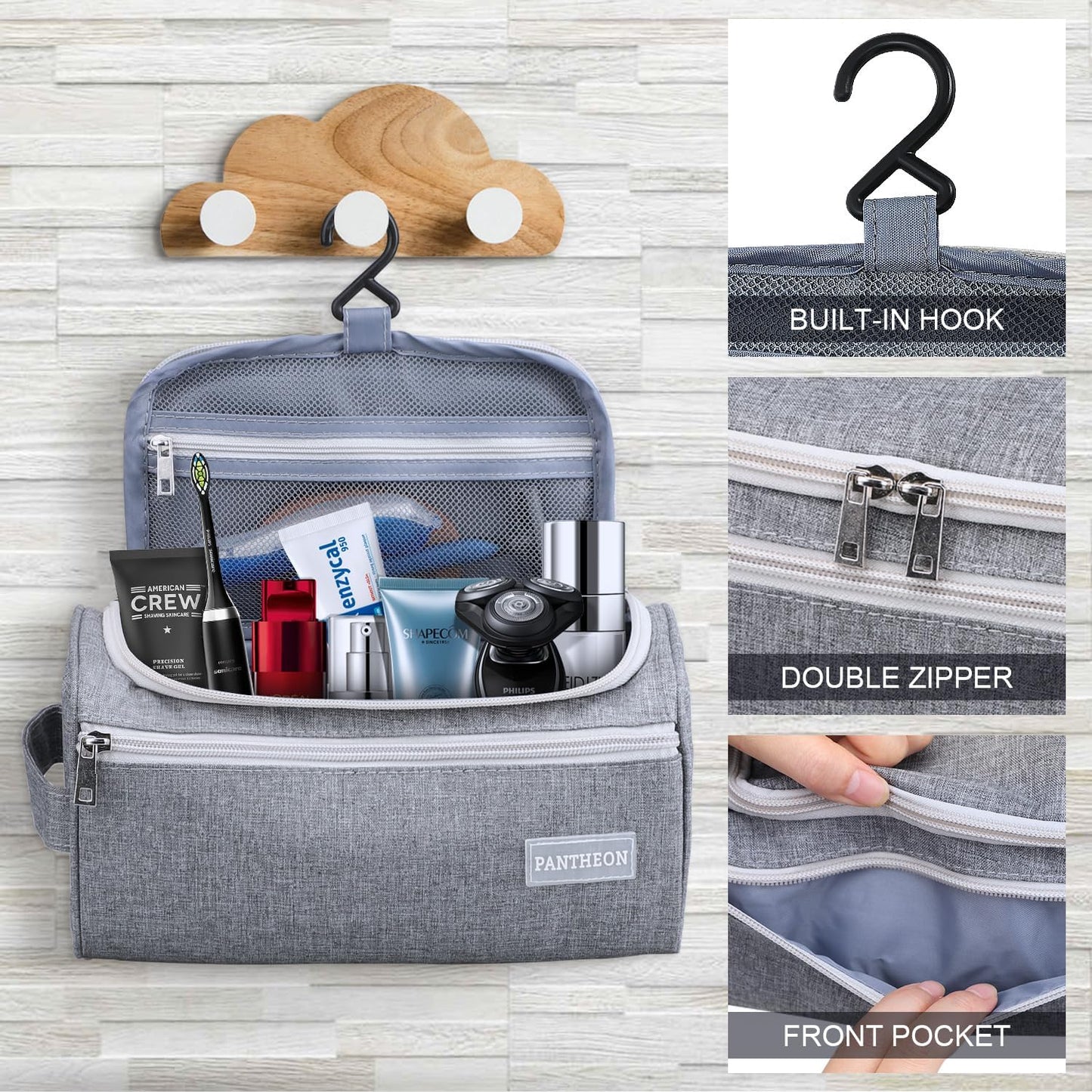 Travel Toiletry Bag for Men and Women, Travel Bag for Toiletries, Dopp Kit for Men, Travel Bathroom Bag, Mens Travel Bag Hanging Toiletry Organizer Toiletry Kit for Traveling (Gray)