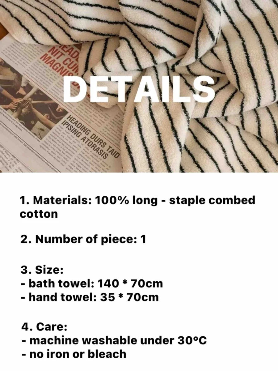 Retro Style 100% ORGANIC Combed Cotton Striped Bath Towel