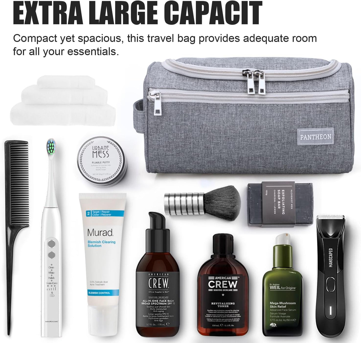 Travel Toiletry Bag for Men and Women, Travel Bag for Toiletries, Dopp Kit for Men, Travel Bathroom Bag, Mens Travel Bag Hanging Toiletry Organizer Toiletry Kit for Traveling (Gray)