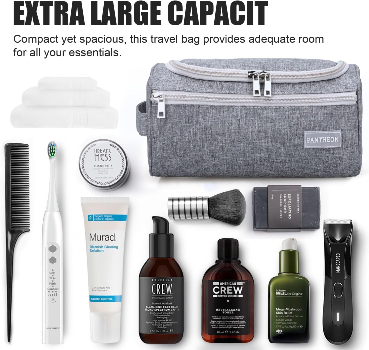 Travel Toiletry Bag for Men and Women, Travel Bag for Toiletries, Dopp Kit for Men, Travel Bathroom Bag, Mens Travel Bag Hanging Toiletry Organizer Toiletry Kit for Traveling (Gray)